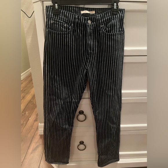 Levi’s button fly navy blue & white striped straight leg jeans size w-27 l-28” - Picture 1 of 9